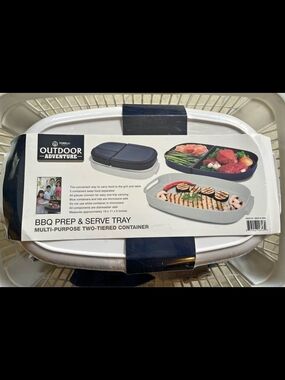 TWO NEW BBQ Prep & Serve Tray Multi-Purpose Two-Tiered Containers